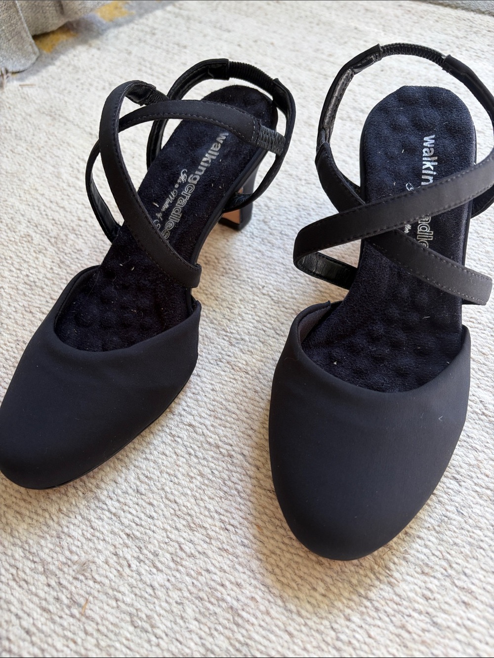 Walking Cradles Black Cross-Strap Low Block Heels
